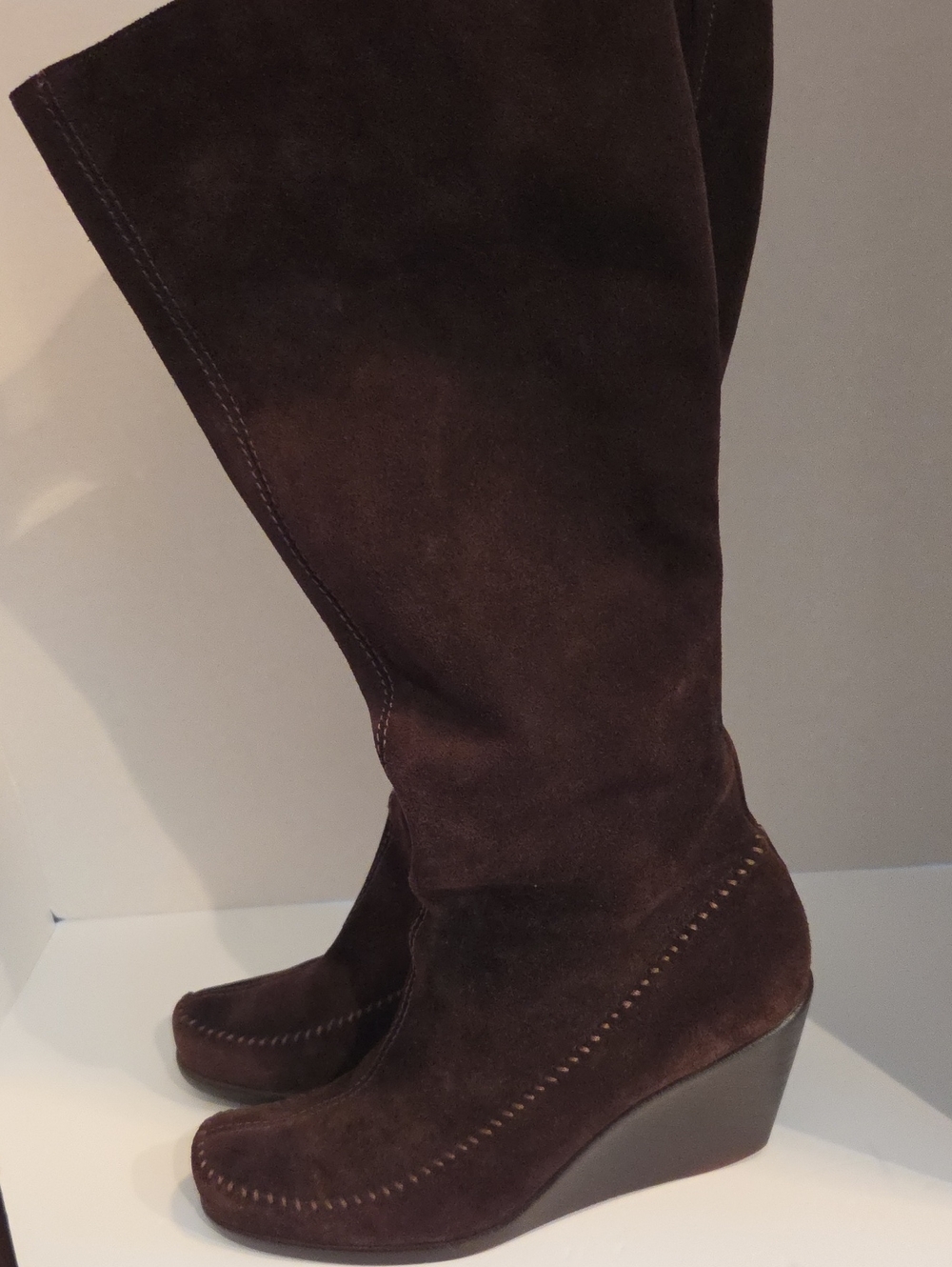 Women's Aerosols Dark Brown Suede Wedge Knee-High Boots Size 9